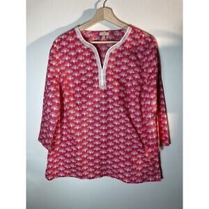 Talbots Popover Pink Tunic Top Womens Medium Cotton 3/4 Sleeve Beach Preppy
